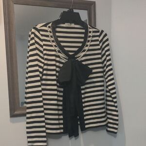 Chic Striped Blouse with Black Bow